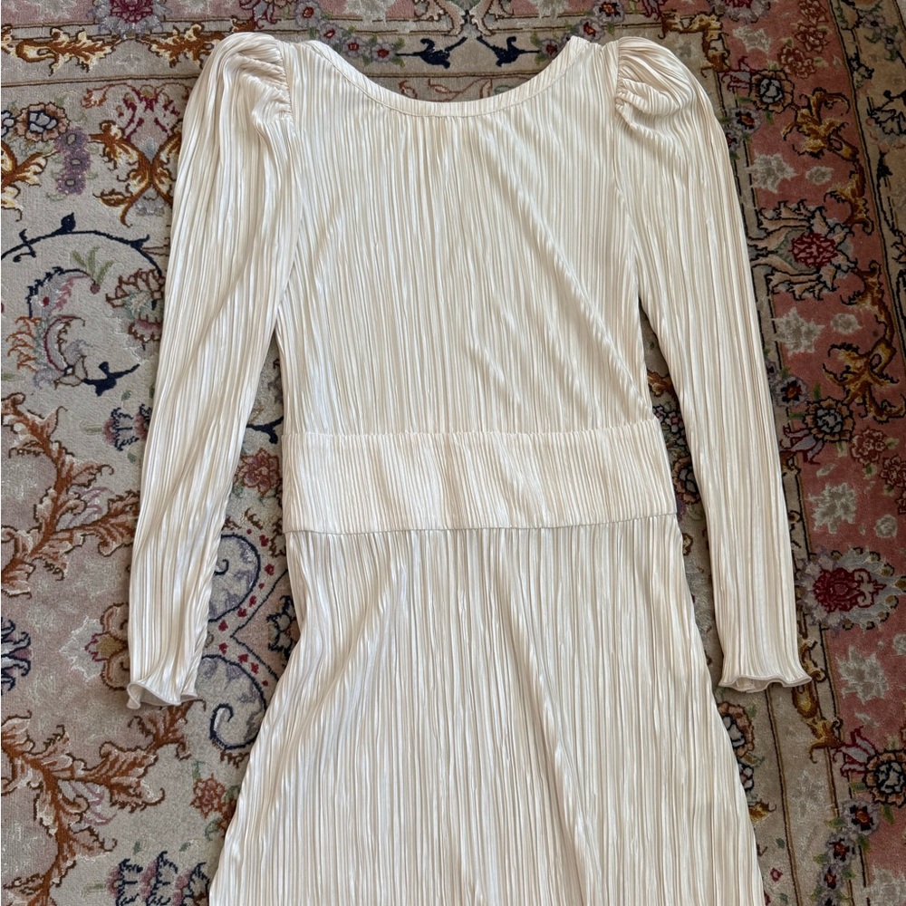 LoveShackFancy Ivory Long Sleeve Pleated Dress